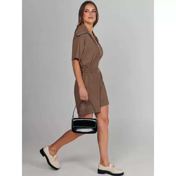 imageANRABESS Womens Casual Rompers Short Sleeve Half Zip Collars Shorts Jumpsuits Summer OutfitsBrown