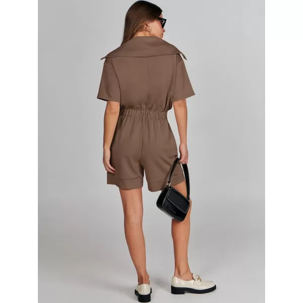 imageANRABESS Womens Casual Rompers Short Sleeve Half Zip Collars Shorts Jumpsuits Summer OutfitsBrown