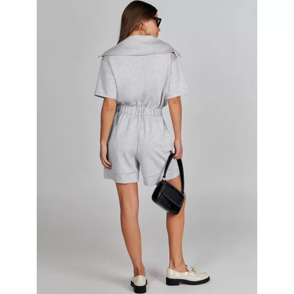 imageANRABESS Womens Casual Rompers Short Sleeve Half Zip Collars Shorts Jumpsuits Summer OutfitsGrey