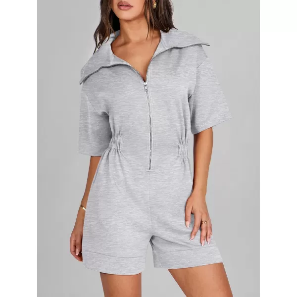 imageANRABESS Womens Casual Rompers Short Sleeve Half Zip Collars Shorts Jumpsuits Summer OutfitsGrey