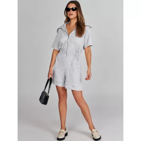 imageANRABESS Womens Casual Rompers Short Sleeve Half Zip Collars Shorts Jumpsuits Summer OutfitsGrey