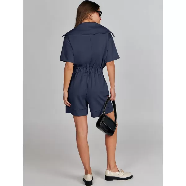 imageANRABESS Womens Casual Rompers Short Sleeve Half Zip Collars Shorts Jumpsuits Summer OutfitsNavy Blue