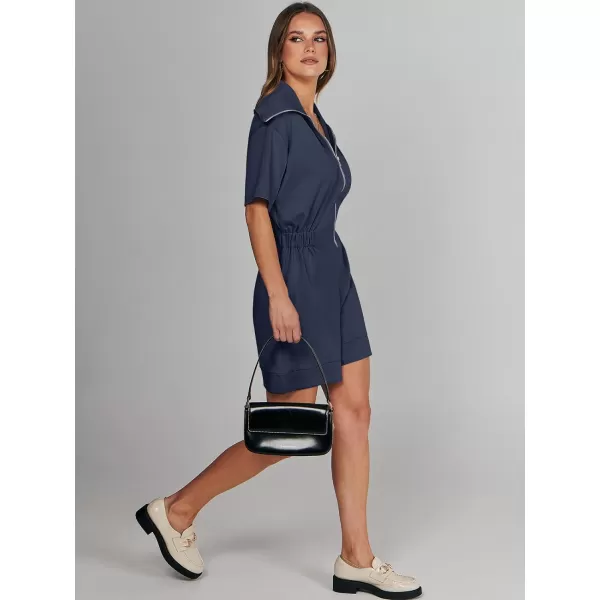 imageANRABESS Womens Casual Rompers Short Sleeve Half Zip Collars Shorts Jumpsuits Summer OutfitsNavy Blue