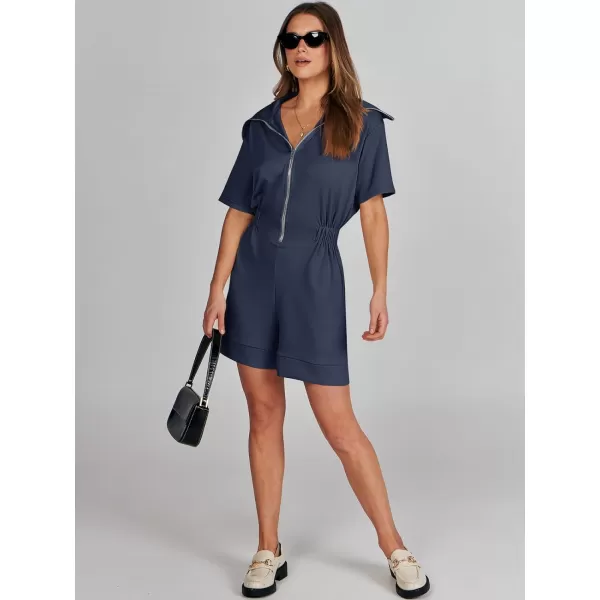 imageANRABESS Womens Casual Rompers Short Sleeve Half Zip Collars Shorts Jumpsuits Summer OutfitsNavy Blue