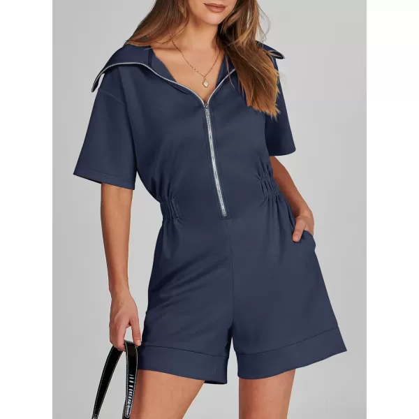 imageANRABESS Womens Casual Rompers Short Sleeve Half Zip Collars Shorts Jumpsuits Summer OutfitsNavy Blue