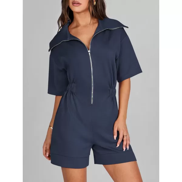 imageANRABESS Womens Casual Rompers Short Sleeve Half Zip Collars Shorts Jumpsuits Summer OutfitsNavy Blue
