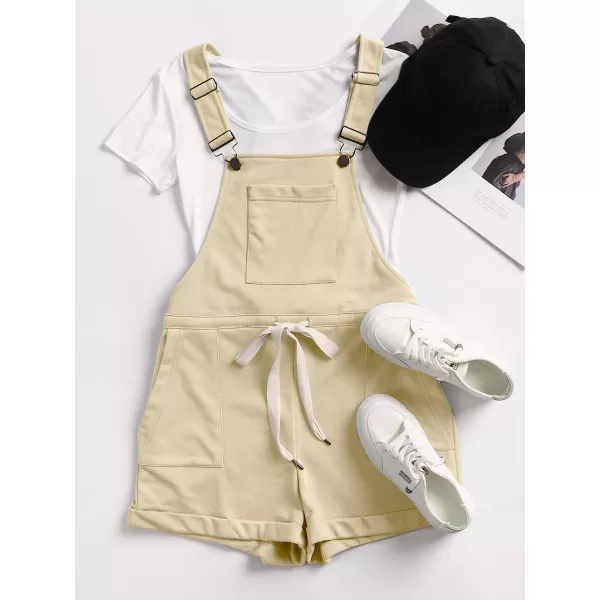 imageANRABESS Womens Casual Straps Short Bib Overalls Basic Sleeveless Drawstring Romper JumpsuitsApricot