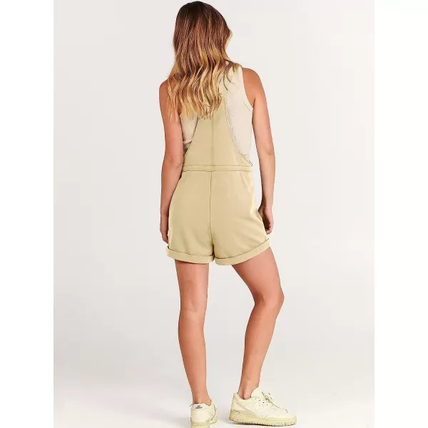 imageANRABESS Womens Casual Straps Short Bib Overalls Basic Sleeveless Drawstring Romper JumpsuitsApricot