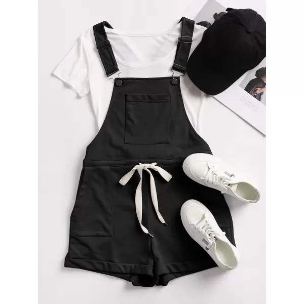 imageANRABESS Womens Casual Straps Short Bib Overalls Basic Sleeveless Drawstring Romper JumpsuitsBlack