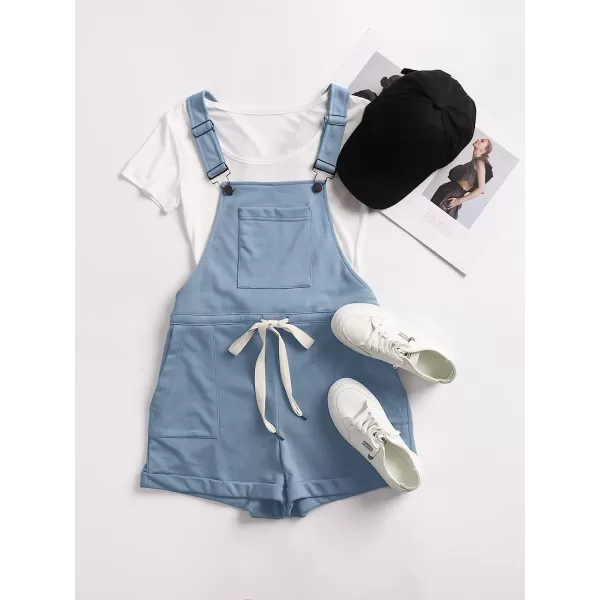 imageANRABESS Womens Casual Straps Short Bib Overalls Basic Sleeveless Drawstring Romper JumpsuitsBlue