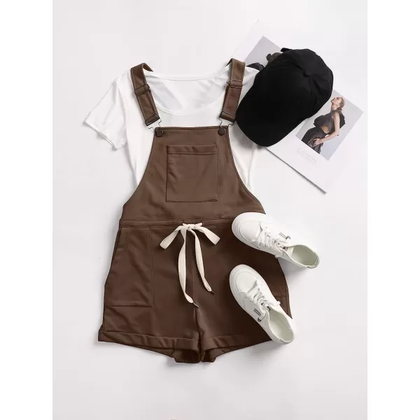 imageANRABESS Womens Casual Straps Short Bib Overalls Basic Sleeveless Drawstring Romper JumpsuitsCoffee