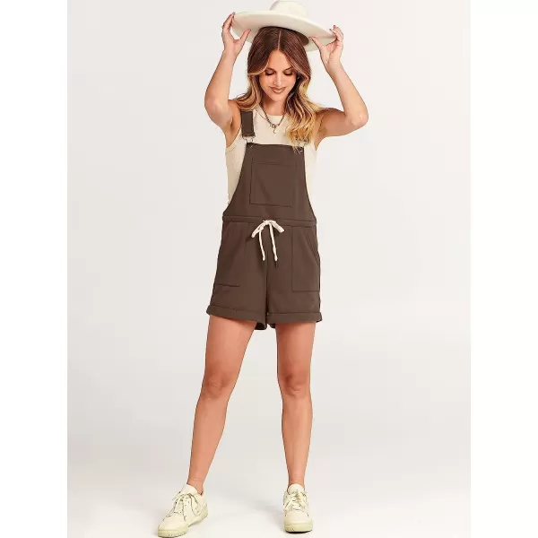imageANRABESS Womens Casual Straps Short Bib Overalls Basic Sleeveless Drawstring Romper JumpsuitsCoffee