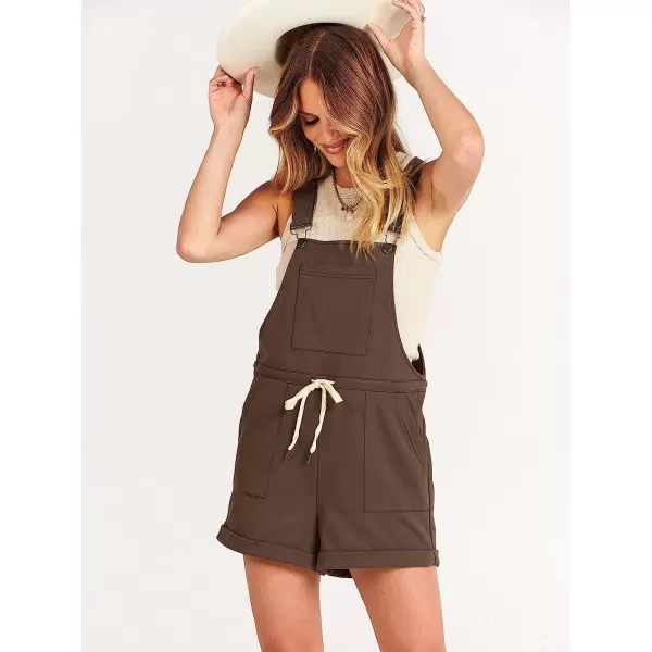 imageANRABESS Womens Casual Straps Short Bib Overalls Basic Sleeveless Drawstring Romper JumpsuitsCoffee