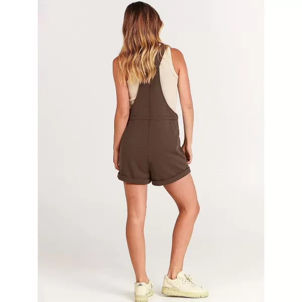 imageANRABESS Womens Casual Straps Short Bib Overalls Basic Sleeveless Drawstring Romper JumpsuitsCoffee