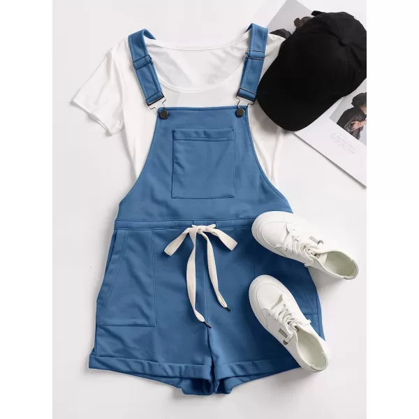 imageANRABESS Womens Casual Straps Short Bib Overalls Basic Sleeveless Drawstring Romper JumpsuitsDeep Blue