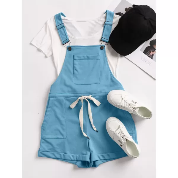 imageANRABESS Womens Casual Straps Short Bib Overalls Basic Sleeveless Drawstring Romper JumpsuitsDenim Blue