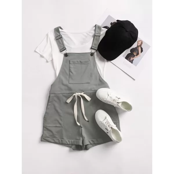 imageANRABESS Womens Casual Straps Short Bib Overalls Basic Sleeveless Drawstring Romper JumpsuitsGray