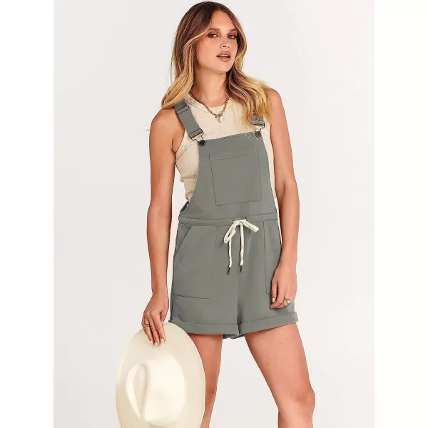 imageANRABESS Womens Casual Straps Short Bib Overalls Basic Sleeveless Drawstring Romper JumpsuitsGray