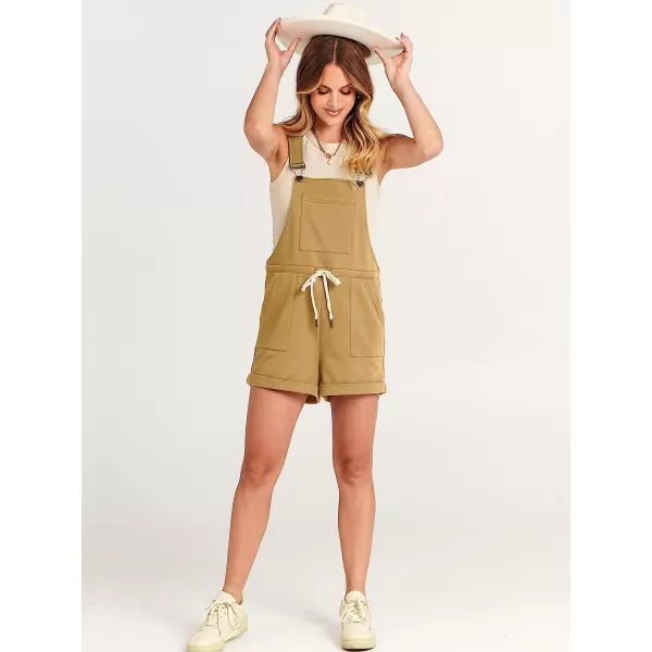 imageANRABESS Womens Casual Straps Short Bib Overalls Basic Sleeveless Drawstring Romper JumpsuitsKhaki