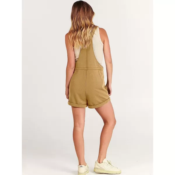 imageANRABESS Womens Casual Straps Short Bib Overalls Basic Sleeveless Drawstring Romper JumpsuitsKhaki