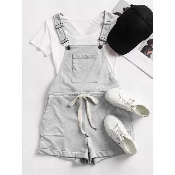 imageANRABESS Womens Casual Straps Short Bib Overalls Basic Sleeveless Drawstring Romper JumpsuitsLight Gray