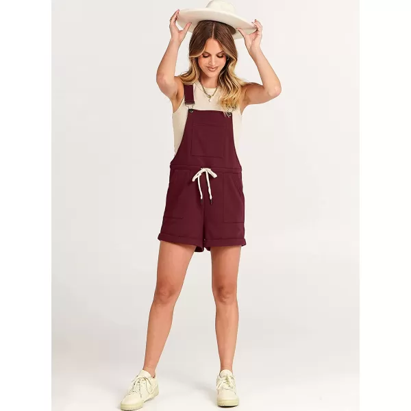 imageANRABESS Womens Casual Straps Short Bib Overalls Basic Sleeveless Drawstring Romper JumpsuitsMaroon