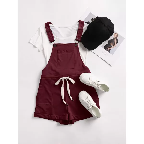 imageANRABESS Womens Casual Straps Short Bib Overalls Basic Sleeveless Drawstring Romper JumpsuitsMaroon