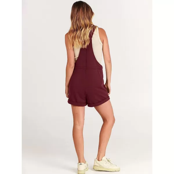 imageANRABESS Womens Casual Straps Short Bib Overalls Basic Sleeveless Drawstring Romper JumpsuitsMaroon