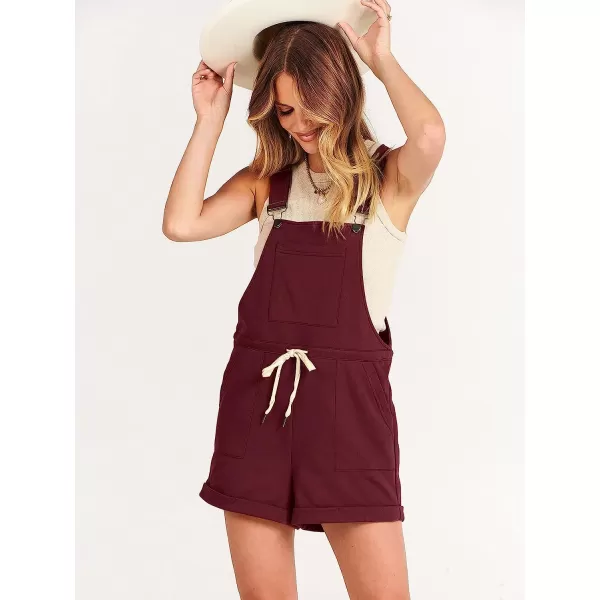 imageANRABESS Womens Casual Straps Short Bib Overalls Basic Sleeveless Drawstring Romper JumpsuitsMaroon