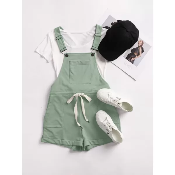 imageANRABESS Womens Casual Straps Short Bib Overalls Basic Sleeveless Drawstring Romper JumpsuitsPea Green