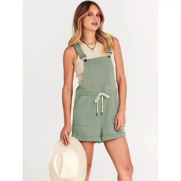 imageANRABESS Womens Casual Straps Short Bib Overalls Basic Sleeveless Drawstring Romper JumpsuitsPea Green