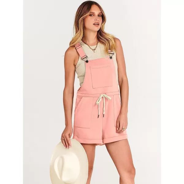 imageANRABESS Womens Casual Straps Short Bib Overalls Basic Sleeveless Drawstring Romper JumpsuitsPink