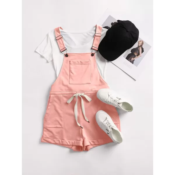 imageANRABESS Womens Casual Straps Short Bib Overalls Basic Sleeveless Drawstring Romper JumpsuitsPink