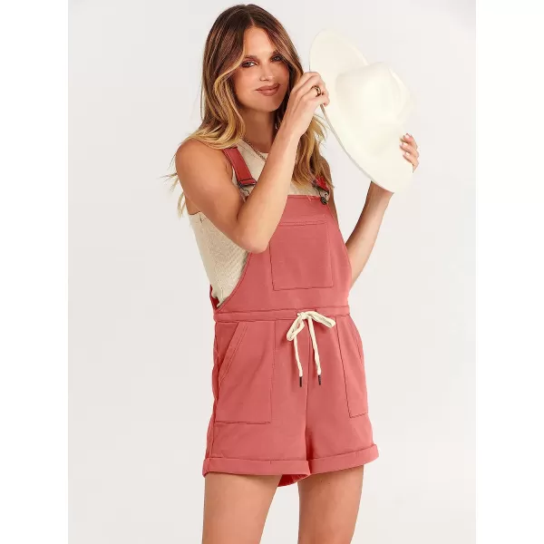 imageANRABESS Womens Casual Straps Short Bib Overalls Basic Sleeveless Drawstring Romper JumpsuitsRust