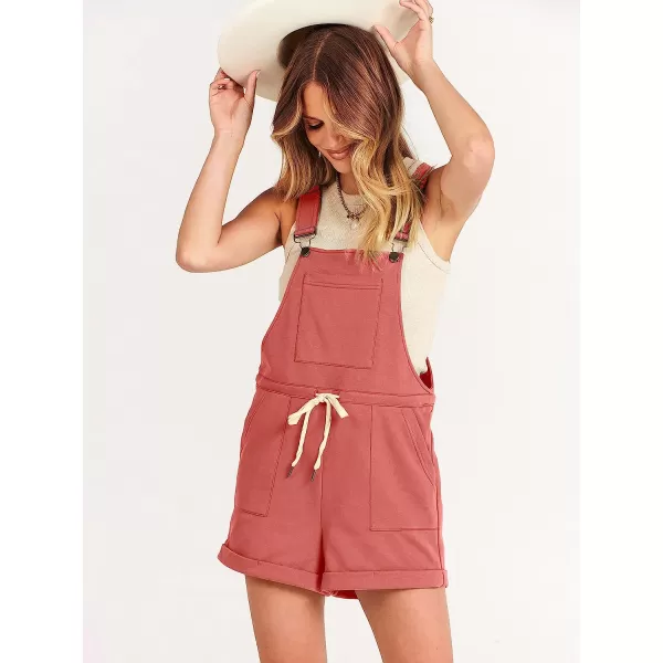 imageANRABESS Womens Casual Straps Short Bib Overalls Basic Sleeveless Drawstring Romper JumpsuitsRust