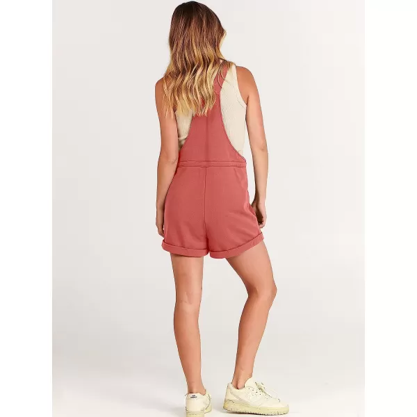 imageANRABESS Womens Casual Straps Short Bib Overalls Basic Sleeveless Drawstring Romper JumpsuitsRust