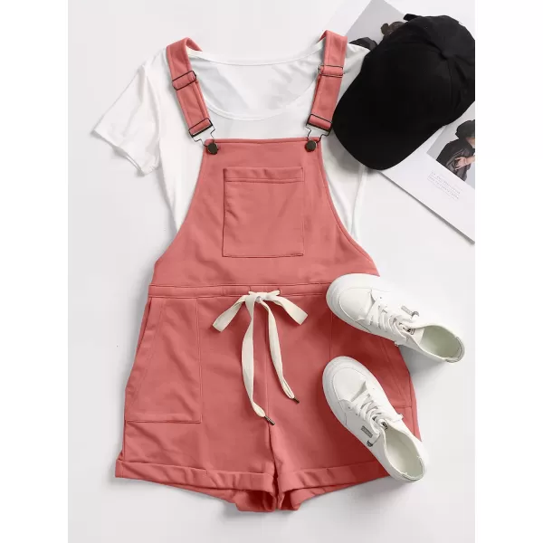 imageANRABESS Womens Casual Straps Short Bib Overalls Basic Sleeveless Drawstring Romper JumpsuitsRust