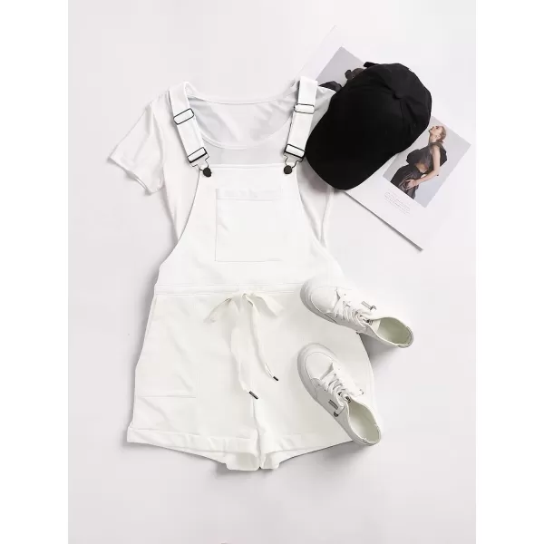 imageANRABESS Womens Casual Straps Short Bib Overalls Basic Sleeveless Drawstring Romper JumpsuitsWhite