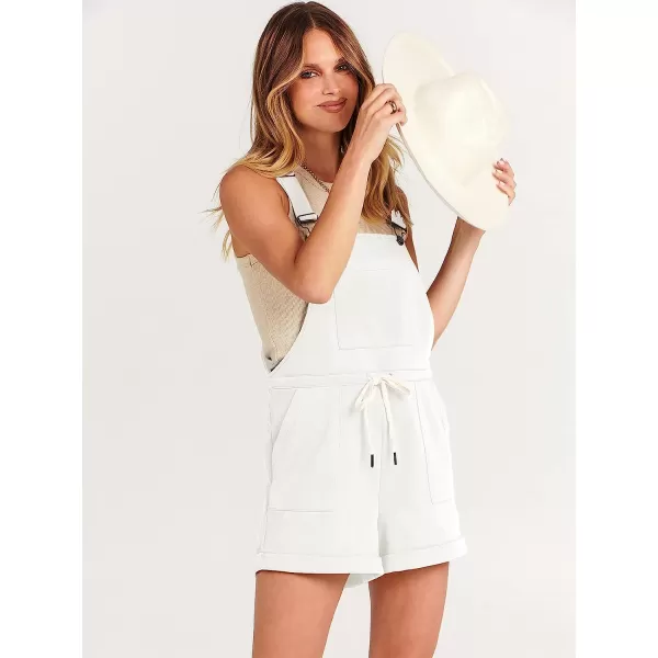 imageANRABESS Womens Casual Straps Short Bib Overalls Basic Sleeveless Drawstring Romper JumpsuitsWhite