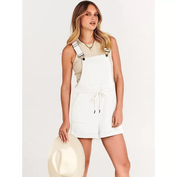 imageANRABESS Womens Casual Straps Short Bib Overalls Basic Sleeveless Drawstring Romper JumpsuitsWhite