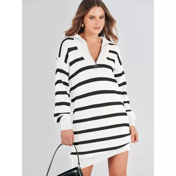 imageANRABESS Womens Casual Striped Sweater Dress Half Zip V Neck Knitted Long Sleeve Loose 2023 Fall Winter Mini Pullover DressANRABESS Womens Casual Striped Sweater Dress Half Zip V Neck Knitted Long Sleeve Loose 2023 Fall Winter Mini Pullover Dress