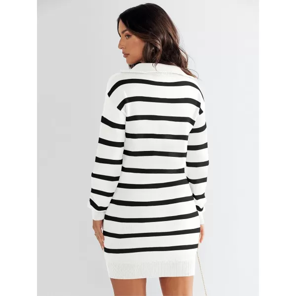 imageANRABESS Womens Casual Striped Sweater Dress Half Zip V Neck Knitted Long Sleeve Loose 2023 Fall Winter Mini Pullover DressANRABESS Womens Casual Striped Sweater Dress Half Zip V Neck Knitted Long Sleeve Loose 2023 Fall Winter Mini Pullover Dress