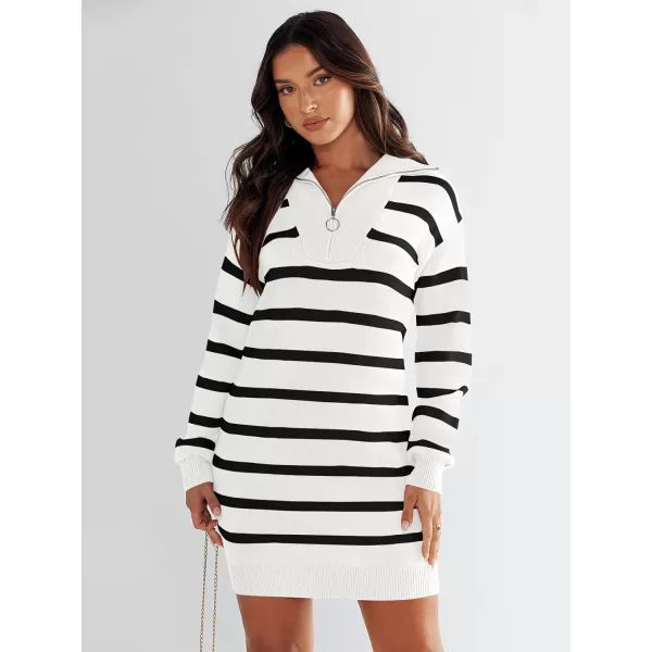 imageANRABESS Womens Casual Striped Sweater Dress Half Zip V Neck Knitted Long Sleeve Loose 2023 Fall Winter Mini Pullover DressANRABESS Womens Casual Striped Sweater Dress Half Zip V Neck Knitted Long Sleeve Loose 2023 Fall Winter Mini Pullover Dress