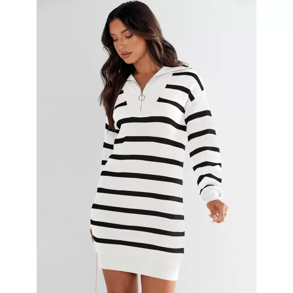 imageANRABESS Womens Casual Striped Sweater Dress Half Zip V Neck Knitted Long Sleeve Loose 2023 Fall Winter Mini Pullover DressANRABESS Womens Casual Striped Sweater Dress Half Zip V Neck Knitted Long Sleeve Loose 2023 Fall Winter Mini Pullover Dress