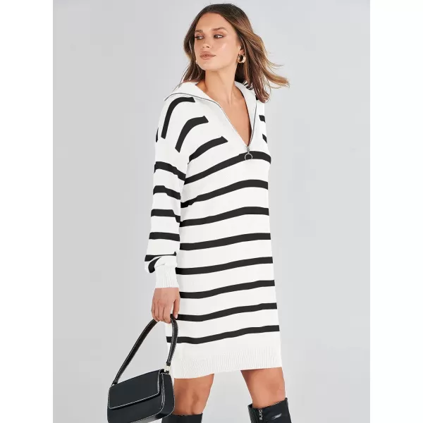 imageANRABESS Womens Casual Striped Sweater Dress Half Zip V Neck Knitted Long Sleeve Loose 2023 Fall Winter Mini Pullover DressANRABESS Womens Casual Striped Sweater Dress Half Zip V Neck Knitted Long Sleeve Loose 2023 Fall Winter Mini Pullover Dress