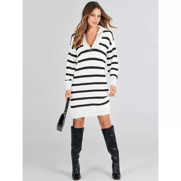 imageANRABESS Womens Casual Striped Sweater Dress Half Zip V Neck Knitted Long Sleeve Loose 2023 Fall Winter Mini Pullover DressANRABESS Womens Casual Striped Sweater Dress Half Zip V Neck Knitted Long Sleeve Loose 2023 Fall Winter Mini Pullover Dress
