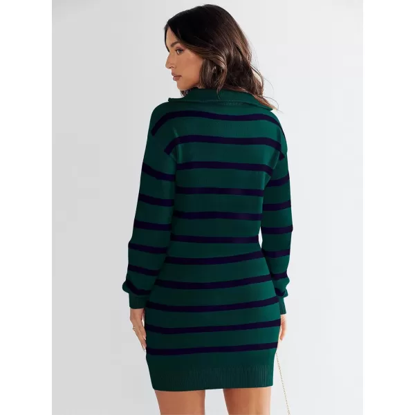 imageANRABESS Womens Casual Striped Sweater Dress Oversized Half Zip Knitted Long Sleeve Loose 2023 Fall Winter Short Mini DressDark Green