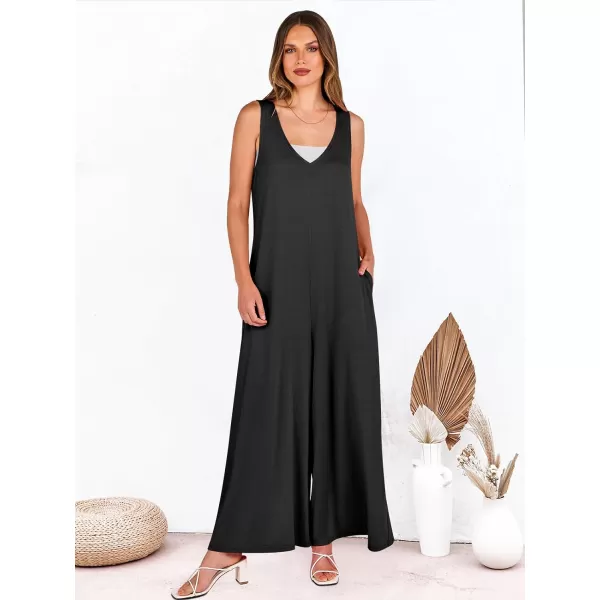 imageANRABESS Womens Casual Summer Loose Jumpsuits Sleeveless Tank V Neck Wide Leg Long Pant Rompers Baggy Jumper with PocketsBlack