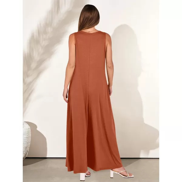 imageANRABESS Womens Casual Summer Loose Jumpsuits Sleeveless Tank V Neck Wide Leg Long Pant Rompers Baggy Jumper with PocketsBrick Red
