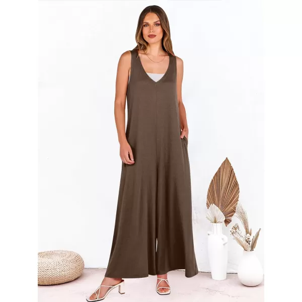 imageANRABESS Womens Casual Summer Loose Jumpsuits Sleeveless Tank V Neck Wide Leg Long Pant Rompers Baggy Jumper with PocketsCoffee